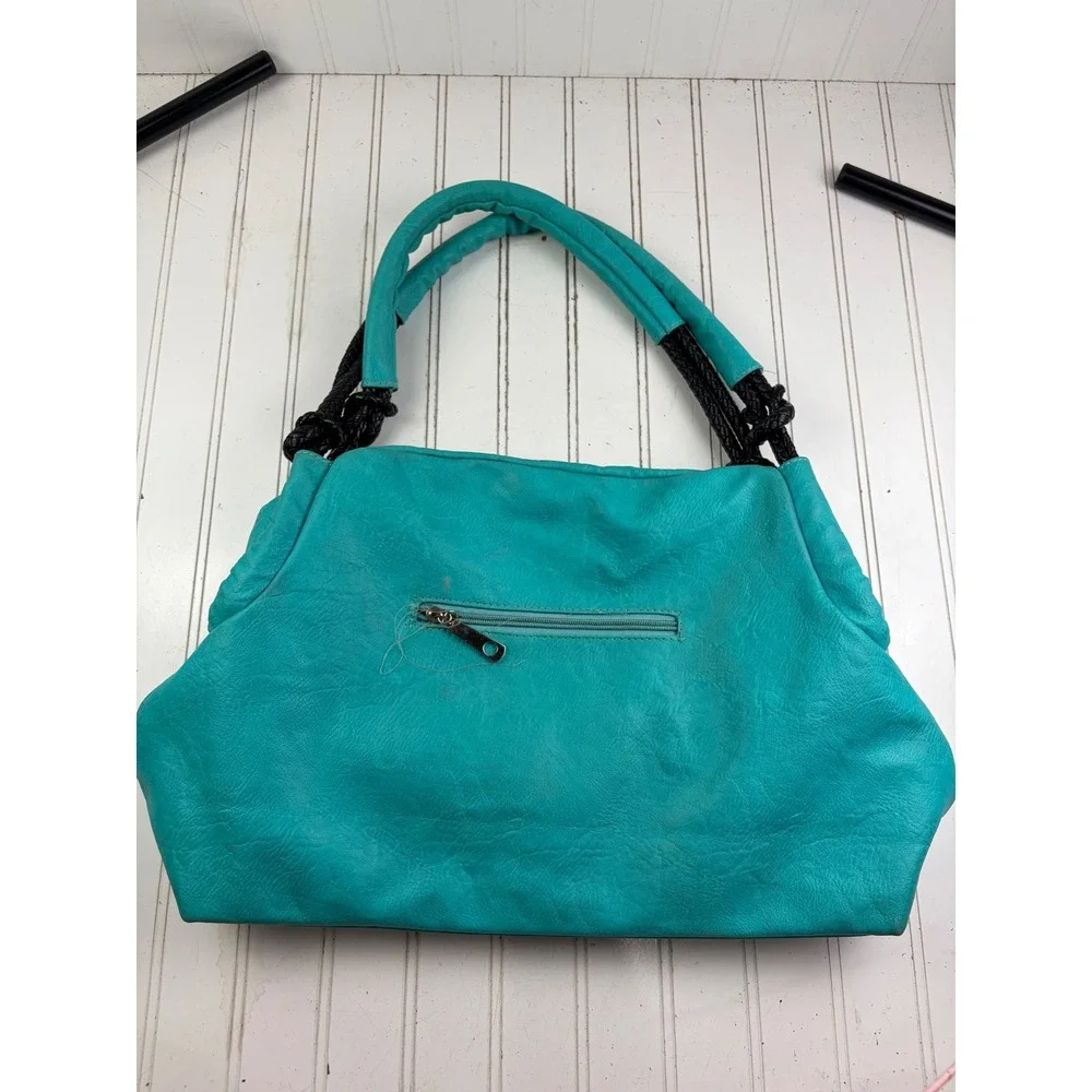 Vintage Y2K Turquoise Teal Laser Cut Hobo Shoulder Bag Purse